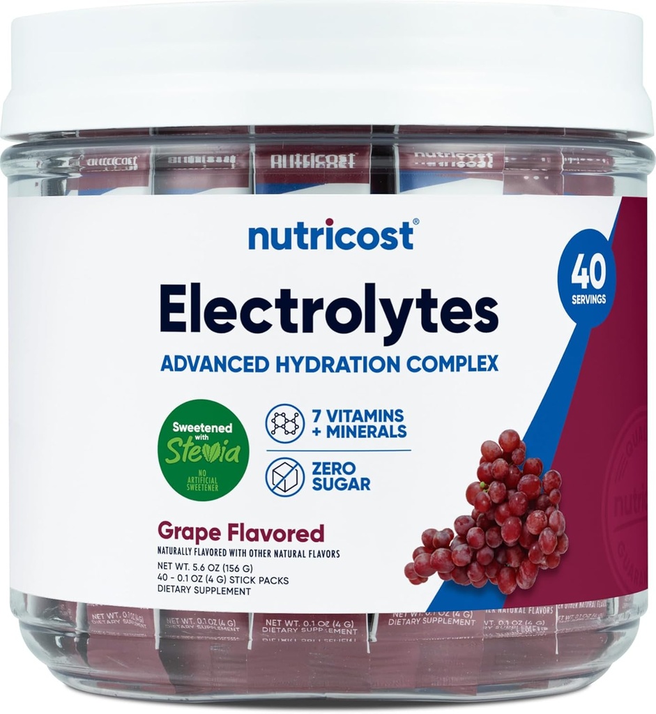 Nutricost Electrolytes Complex, Grape Flavored, 40 Stickpacks - Advanced Hydration Complex