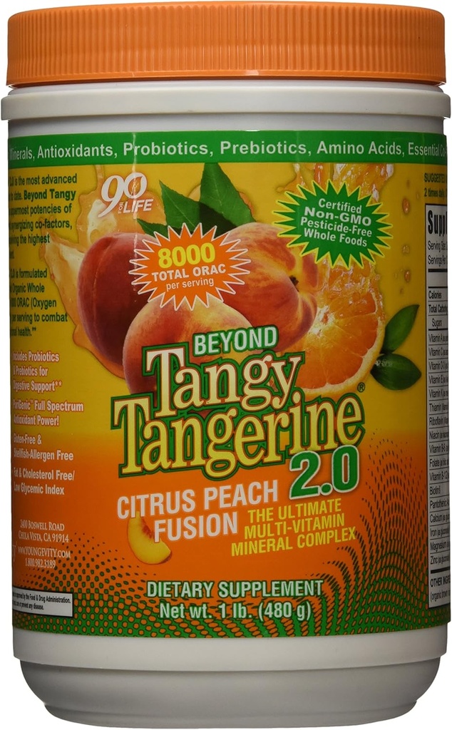 Youngevity Beyond Tangy Tangerine 2.0 Citrus Peach Fusion Multi-Vitamin & Mineral Complex - Made With Natural & Whole Foods | 8,000 ORAC