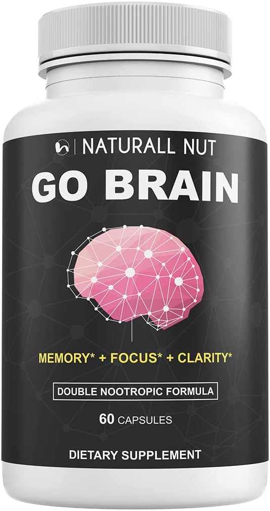 Go Brain Double Nootropic Formula, Brain Supplements for Memory and Focus Vitamins, Ginkgo Biloba, Dmae Supplement, Bacopa Monnieri Supplement, Memory Vitamins Brain for Women & Men