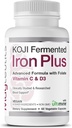 Koji Fermented Iron Plus - Iron Supplement with Vitamin C, Vitamin D3 and Folate for Blood Support, Easily Absorbed and Bioavailable, Stomach Friendly, Vegan, Non-GMO - 60 Capsules