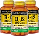 MASON NATURAL B-12 1000Mcg Cyanocobalamin Extended Release Tablets, 60-Count Bottles (Pack of 3)
