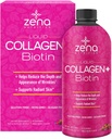 Zena Liquid Collagen + Biotin: 2500mg Collagen, 5000mcg Biotin, Verisol Formula | Hair, Skin, Nail & Joint Support | Non-GMO, Mixed Berry Flavor | 90 Servings