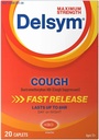 Delsym Maximum Strength Cough Suppressant, Fast Release Caplets, Lasts up to 8 Hour Day or Night, 20 Count