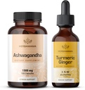 HERBAMAMA Ashwagandha and Turmeric Ginger Kit - Bundle of 1500 mg Ashwagandha Root Capsules & Turmeric Ginger Tincture 2 fl oz - Vegan, Non-GMO, Sugar & Alcohol-Free - 2 Pack