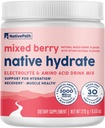 NativePath Native Hydrate, Zero Sugar, Electrolytes Powder with BCAAs, Mixed Berry Hydration, Keto & Paleo Friendly, 30 Servings