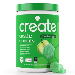 Create Creatine Monohydrate Gummies for Men & Women, Boost Focus, Strength, and Endurance, Anti-Melting Formula, Vegan, Gluten-Free, Non-GMO, 1.5g of Creatine per Gummy (Sour Green Apple)