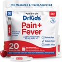 Dr. Kids Children’s Pain and Fever Medicine - Acetaminophen for Kids Ages 2-11, Pre-Measured Single-Use Vials for Headache, Sore Throat, Cold and Flu, Cherry Flavor, 20 Count (Pack of 1)