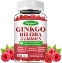 Ginkgo Biloba Gummies with Panax Ginseng and Magnesium, Ginkgo Biloba Supplements for Focus, Memory, and Brain Health for Adults & Kids, Vegan Raspberry Flavor Gummies, 60 Count