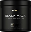 ELMNT 40,000mg 40x Strength Organic Black Maca Root w. Ashwagandha - #1 Highest Potency Black Maca Root Capsules for Men Supplement 40:1 Extract - 100% Pure Maca Peruana Maca Powder Pills Gelatinized