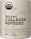 Sports Research® Organic Collagen Peptides - Hydrolyzed Type I & III Collagen Protein Powder Made Sustainably from Grass-Fed Cows - USDA Organic· Non-GMO · Gluten Free - Unflavored, 30 Servings