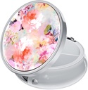 Rouidr Pill Box, 3 Compartment Medicine Pill Case, Small Metal Travel Medicine Box for Purse & Pocket, Silver, Watercolor Flower