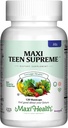 Maxi Health Multivitamin for Him – Boys Vitamins for Ages 12–17 Teen Supreme – Men’s Multivitamin for Energy, Immune Boost, Body & Brain Includes D3, Iron, Calcium, Digestive Enzymes (120 Count)