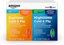   Basic Care Cold and Flu Relief, Daytime and Nighttime Combo Pack Softgels, Powerful Cold Medicine for Day and Night Multi-Symptom Relief, 48 Count(Pack of 1)