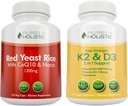 Purely Holistic Red Yeast Rice 1200mg with CoQ10 & Niacin + Vitamin D3 5000 IU (125mcg) & K2 MK7 90mcg Bundle - 270 Vegetarian Capsules - Made in USA