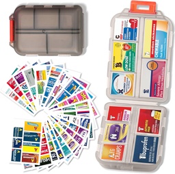 Pill Organizer with Medicine Labels Travel Daily Pill Container Mini Medication Organizer Storage Pill Organizer Travel Essentials Pill Case 7 Day (Pink & 161 Lables)