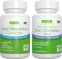 Triple Magnesium Complex + Zinc Complex Vegan Bundle, High Absorption Chelated Magnesium + 25mg Chelated Zinc Picolinate & Bisglycinate with Copper, by Igennus