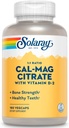 SOLARAY Calcium Magnesium Citrate 1:1 Ratio w/Vitamin D 2 - Calcium Supplements for Women and Men - Calcium 1000mg, Magnesium 1000mg - Bone Health Support - 60-Day Guarantee, 30 Servings, 180 VegCaps