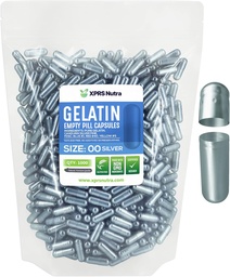 XPRS Nutra Size 00 Empty Capsules - 1000 Count Empty Gelatin Capsules - Pill DIY Capsule Filling - Fillable Pills Gel Caps for DIY Supplements (Silver)