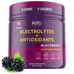 Keto Vitals Antioxidant Electrolytes Powder - Blend Keto Electrolytes with Potassium, Magnesium, Sodium, & Calcium - No Sugar Electrolyte Drink Mix & Hydration Powder, 60 Servings, BlackBerry