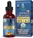 USDA Organic Vitamin D3 K2 Liquid Drops | Vitamin D3 K2 Supplement for Kids & Toddlers Ages 1+ | Kids Supplement for Calcium Absorption Strong Bones | Vegan, Non-GMO | 2 Fl Oz