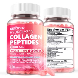 2 Pack Liposomal Collagen Peptides Pills for Women 2000mg, Multi Hydrolyzed Collagen Type I, II, III, V, X with 2500mcg Biotin - Collagen Supplements Softgels with Hair, Skin & Nails Vitamins, 240 Cts
