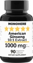 MONOHERB American Ginseng Extract 1000 mg - 90 Vegetarian Capsules