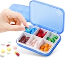 Daily Pill Organizer for Vitamins,Cod Liver Oil,Supplements, Medication,SAINSWIN Small Pill Box for Pocket Purse, Portable 6 Compartments Medicine Container for Travel