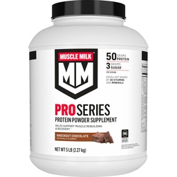 Muscle Milk Pro Series Protein Powder Supplement, Knockout Chocolate, 5 Pound, 28 Servings, 50g Protein, 3g Sugar, 20 Vitamins & Minerals, NSF Certified for Sport, Workout Recovery