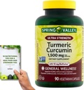 SupeRed Spring Valley Turmeric Curcumin Ultra Strength - 90 Count, 1,500 mg Vegeterian Capsules - Includes Nutritonal Guide' (2 Items)