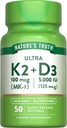 Nature's Truth Vitamin K2 MK7 Complex | 100 mcg | 50 Softgels | with D3 | Non-GMO & Gluten Free Supplement