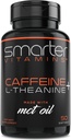 SmarterVitamins 200mg Caffeine Pills - MCT Oil from 100% Coconuts + 100mg L-Theanine, Energy and Focus, Extended Release Capsule, 50 Liquid Softgels