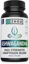 Zhou Ashwagandha - Ashwagandha and Rhodiola for Women & Men, Adaptogen Ashwaganda Extract 1200 mg with Black Pepper, Adaptogenic Support Supplement for Calm, Mood, Sleep - 60 Vegan Capsules