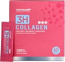 NANOWELL 3H Collagen Peptide Powder - Types I, II, & III with Vitamin C, Hydrolyzed Elastin Peptide & Hyaluronic Acid - Supports Hair, Skin, Nails, Joints & Bones - 60 Sticks, 30 Day Supply