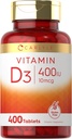 Carlyle Vitamin D3 400iu (10mcg) | 400 Tablets | Value Size | Vegetarian, Non-GMO, and Gluten Free Formula | Vitamin D Supplement