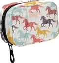 Fustylead Colorful Galloping Horses Silhouette Pill Organizer for Purse, Weekly Portable Pill Box with Zipper to Storage Vitamins Fish Oils Medications Supplements