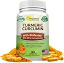 aSquared Nutrition Turmeric Curcumin 1300mg with BioPerine Black Pepper Extract - 180 Capsules - with 95% Curcuminoids, 100% Natural Tumeric Root Powder Supplements, Pure & Joint Stiffness Pills