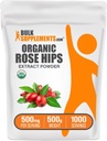 BulkSupplements.com Organic Rosehip Extract Powder - Rose HIPS Supplement, Rosehip Powder - Herbal Supplement, Antioxidants Source - Gluten Free, 500mg per Serving, 500g (1.1 lbs) (Pack of 1)