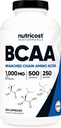 Nutricost BCAA 1000mg, 500 Capsules (250 Serv), 2:1:1 Branched Chain Amino Acids (500mg of L-Leucine, 250mg of L-Isoleucine and L-Valine)