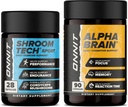 ONNIT Premium Alpha Brain Bundle - Nootropic Brain Supplement (90 Count) for Focus, Concentration & Memory + Shroom Tech Sport for Exercise, Energy & Cardiovascular Performance (28 Count)