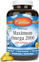 Carlson - Maximum Omega 2000, 2000 mg Omega-3s, Healthy Heart, Brain Function & Vision Support, Lemon, 90 soft gels