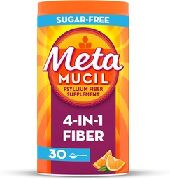 Metamucil 4 in 1 Daily Fiber Supplement Powder, Fiber Powder for Digestive Health and Regularity*, Sugar-Free, Orange, Naturally Sourced Psyllium Fiber, 30 teaspoons