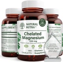 Natural Nutra Chelated Magnesium Oxide 250 mg - High Absorption for Strong Bones, Heart Health, Energy Boost, Gluten-Free, Non-GMO, 180 Tablets (2 Pack) in BPA-Free Recyclable Glass Bottles