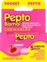 Pepto Bismol Pocket Chewable Tablets for Nausea, Heartburn, Indigestion, Upset Stomach, and Diarrhea - 5 Symptom Fast Relief, Cherry Flavor 24 ct