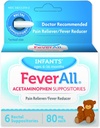 Feverall Infant Acetaminophen Suppositories 6 Rectal Suppositories 80mg Each Pain Reliever/Fever Reducer. Paraben Free, No Artificial Colors or Other preservatives. Ages 6-36 Months