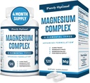 Purely Optimal Magnesium Complex - 6 Forms Magnesium Glycinate, Citrate & Malate - Sleep Support, Stress Relief, Muscles, Heart Health & Relaxation - Magnesium Supplement for Women & Men, 120 Caps