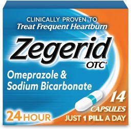 Zegerid OTC 24-Hour Heartburn Relief, The Only Proton Pump Inhibitor with Omeprazole 20mg + Sodium Bicarbonate, Treats Frequent Heartburn, 14ct Capsules
