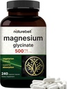 NatureBell Magnesium Glycinate 500mg, 240 Veggie Capsules | 100% Chelated & Purified | Sleep, Muscle & Nerve Support | Non-GMO, Gluten-Free