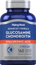 Piping Rock Glucosamine Chondroitin for Women and Men | 160 Caplets | Supplement with Hyaluronic Acid | Advanced Formula | Non-GMO, Gluten Free