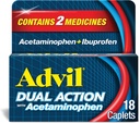 Advil Dual Action Coated Caplets with Acetaminophen, 125mg Ibuprofen and 250mg Acetaminophen Per Caplet for 8 Hour Pain Relief - 18 Count