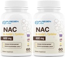 Puregen Labs N-Acetyl-L-Cysteine (NAC) 600mg, Supports Immune, Respiratory, Liver Health, NAC 600 mg, Potent antioxidant Support, Free-radicals, Easy to Absorb - Total 120 Veggie Capsules